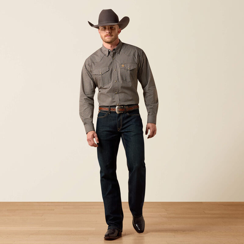 Men's Ariat Frey Classic Fit Snap Shirt-White Geo Print