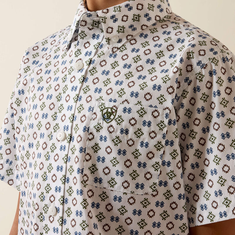 Boy's Ariat Seton Short Sleeve Shirt-White - CWesternwear