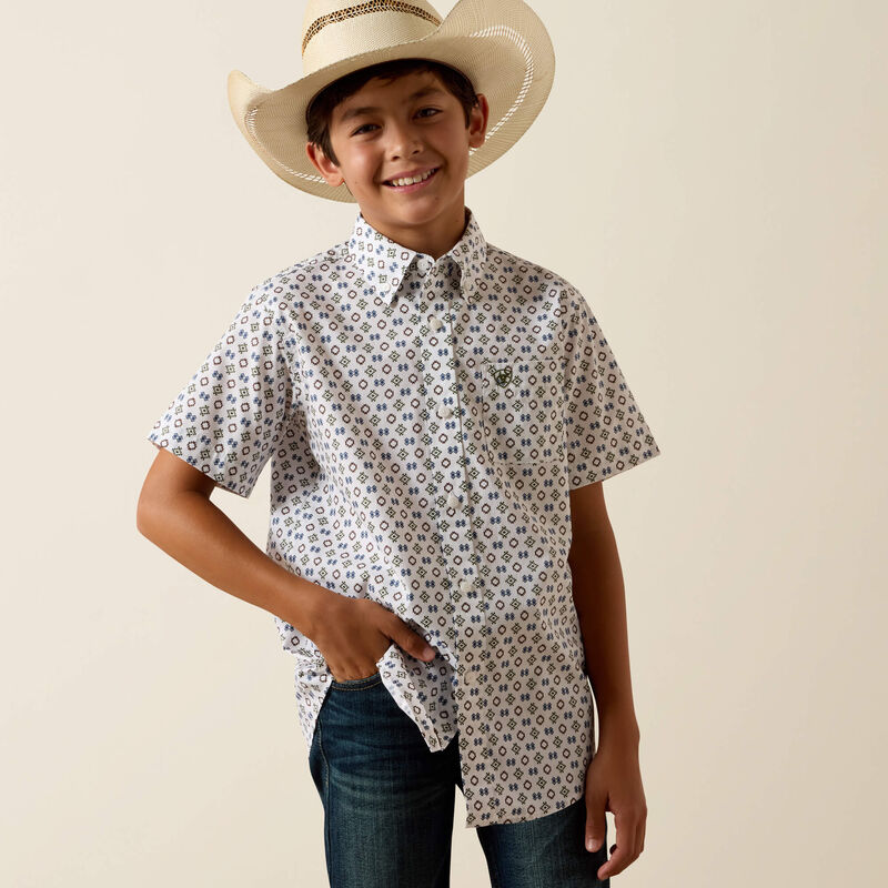 Boy's Ariat Seton Short Sleeve Shirt-White - CWesternwear