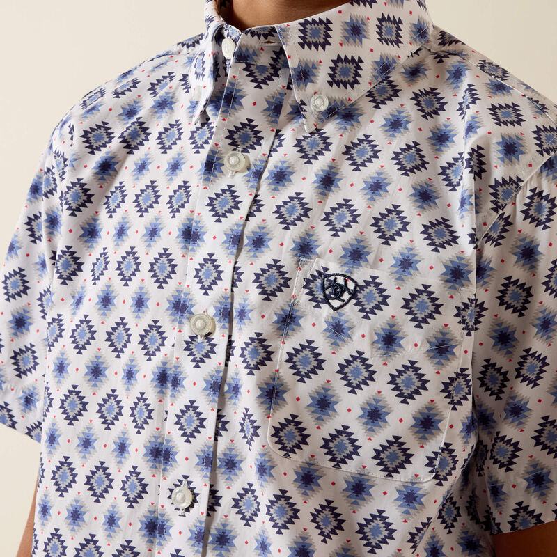 Boy's Ariat Baxter Short Sleeve Shirt-White Multi Southwest Print - CWesternwear