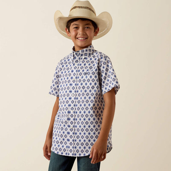 Boy's Ariat Baxter Short Sleeve Shirt-White Multi Southwest Print