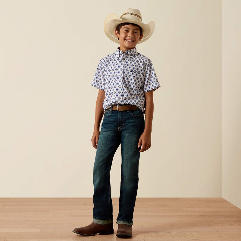 Boy's Ariat Baxter Short Sleeve Shirt-White Multi Southwest Print - CWesternwear