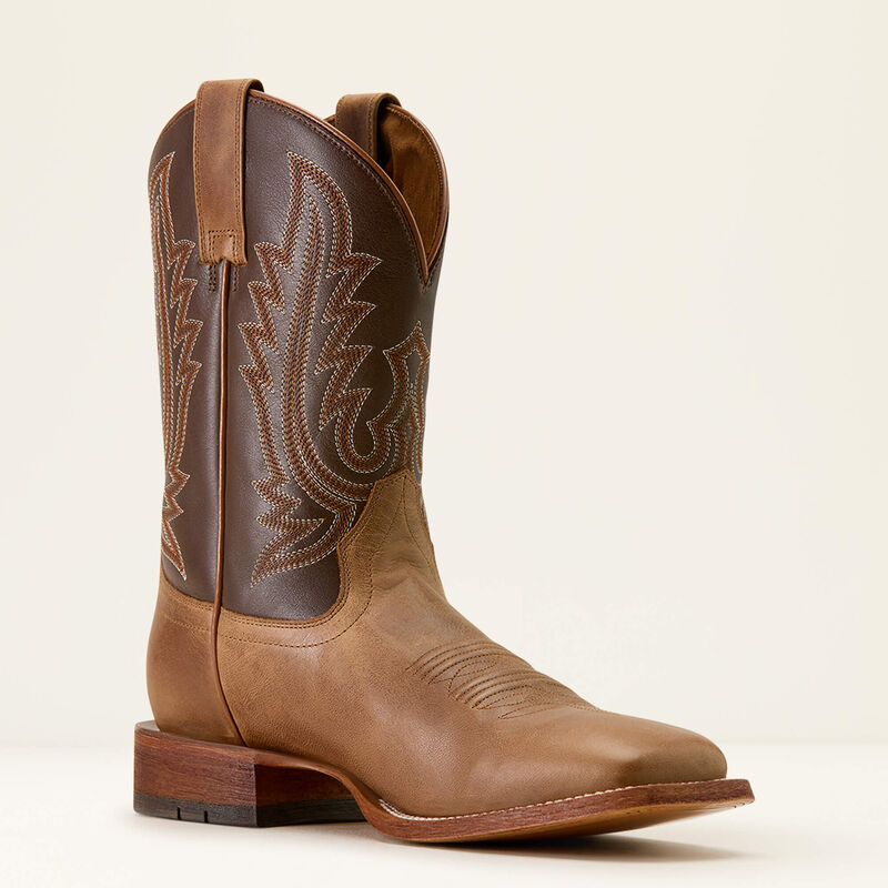 Men's Ariat County Roads Wide Square Toe Cowboy Boot-Wheat Tan/Santa Fe Brown - CWesternwear
