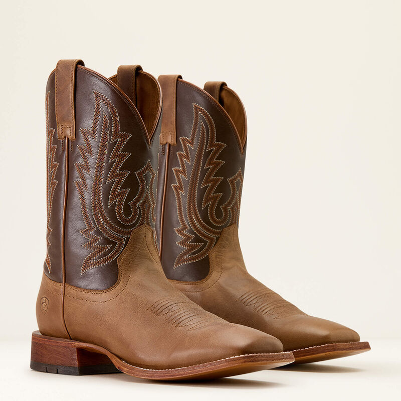 Men's Ariat County Roads Wide Square Toe Cowboy Boot-Wheat Tan/Santa Fe Brown - CWesternwear