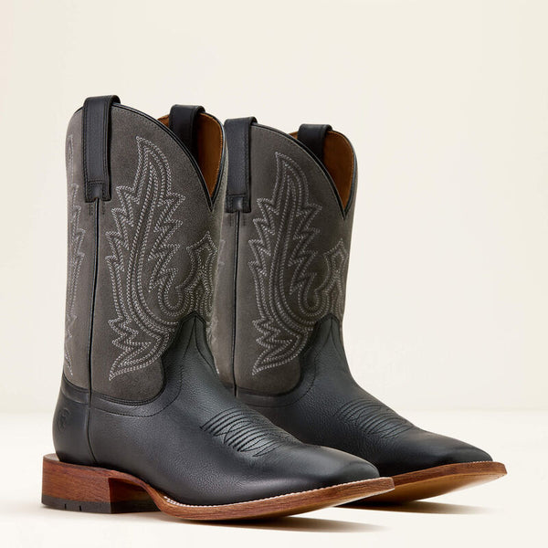 Men's Ariat County Roads Wide Square Toe Cowboy Boot-Nightshade Black/Gunmetal Grey Suede