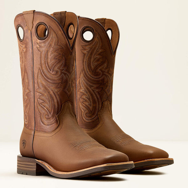 Men's Ariat Highland Toughstock Wide Square Toe Cowboy Boot-Distressed Brown/Tack Room Brown