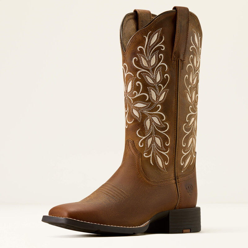 Ariat Women's Round Up Holly Wide Square Toe Western Boot-Pearl - CWesternwear