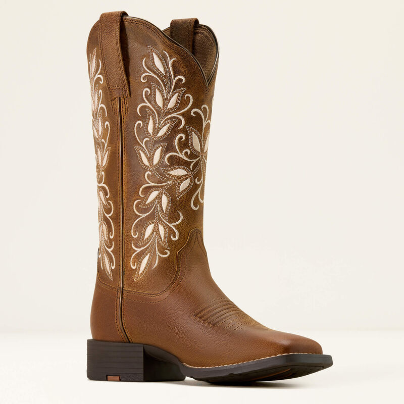 Ariat Women's Round Up Holly Wide Square Toe Western Boot-Pearl - CWesternwear