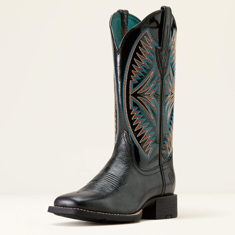 Ariat Women's Round Up Ruidoso Wide Square Toe Western Boot-Black - CWesternwear