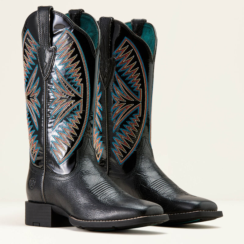 Ariat Women's Round Up Ruidoso Wide Square Toe Western Boot-Black - CWesternwear