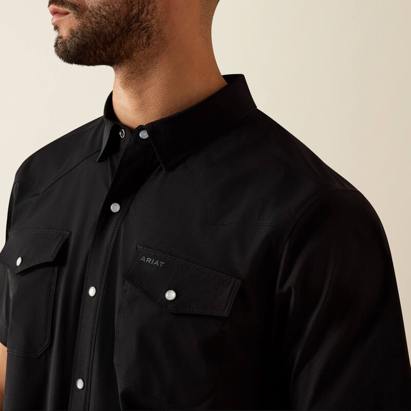 Men's Ariat Frontierflex VentTek Western Fitted Short Sleeve Shirt-Black