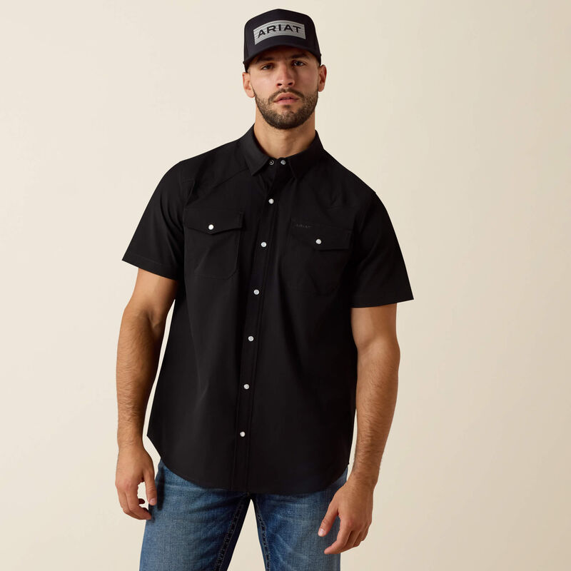 Men's Ariat Frontierflex VentTek Western Fitted Short Sleeve Shirt-Black