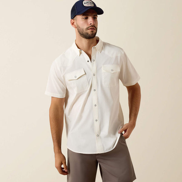 Men's Ariat Frontierflex VentTek Western Fitted Short Sleeve Shirt-White