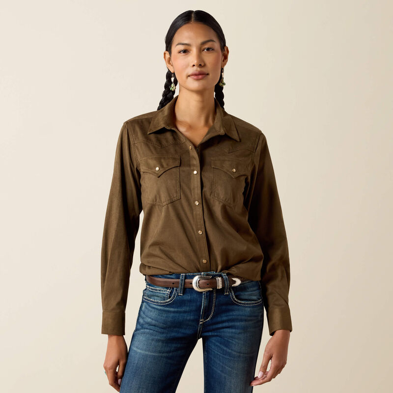 Women's Ariat Autumn Drift Western Snap Shirt-Olive Suede