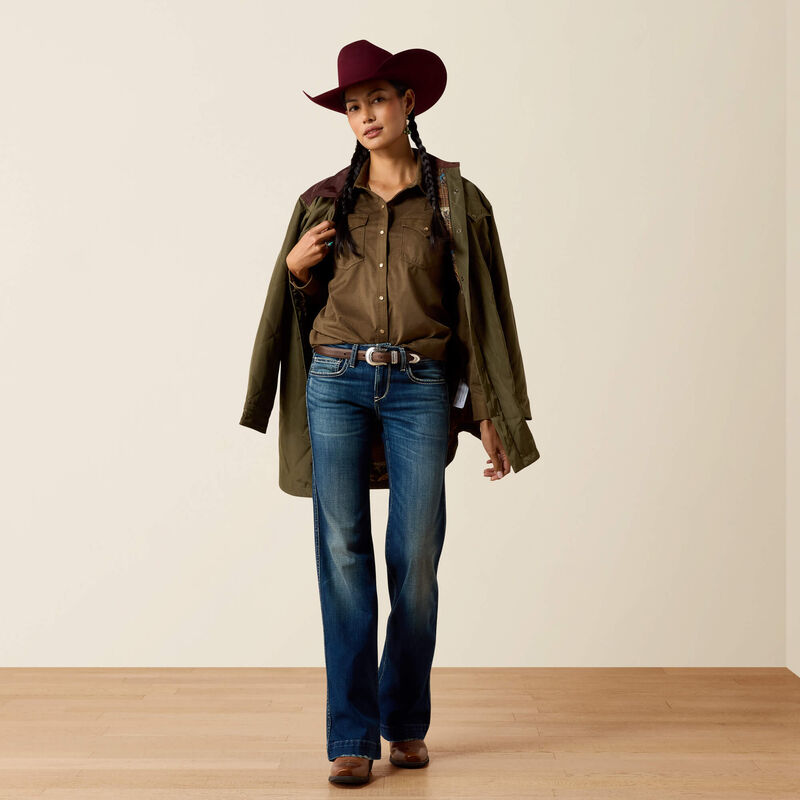 Women's Ariat Autumn Drift Western Snap Shirt-Olive Suede