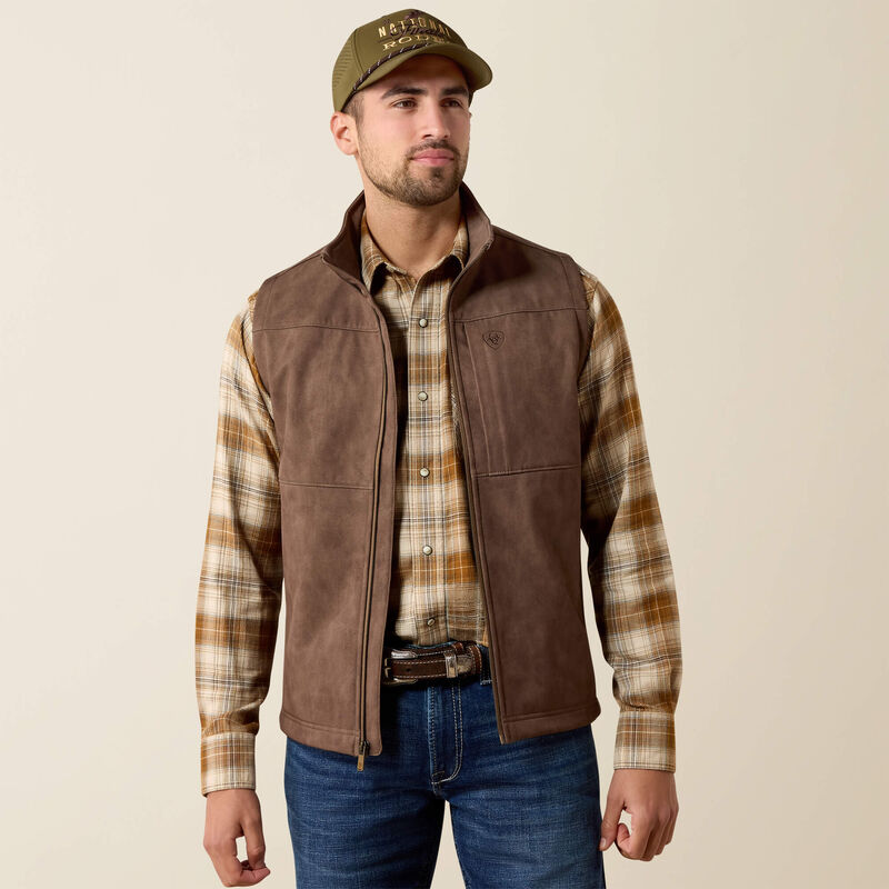 Ariat® Men's Vernon Softshell Vest-Wren Faux Leather Print