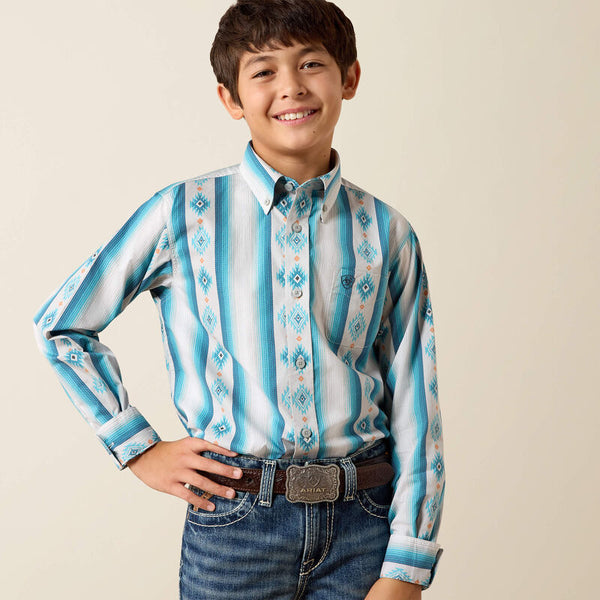 Boy's Ariat Powers Classic Fit Shirt-Grey Multi Serape Stripe