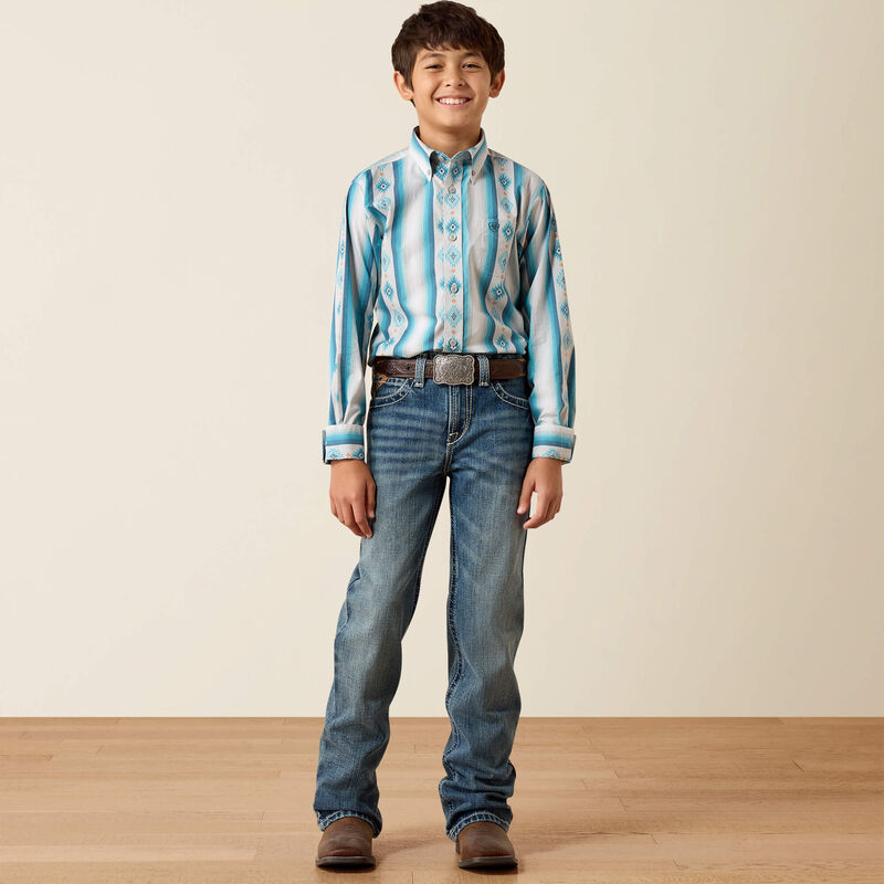 Boy's Ariat Powers Classic Fit Shirt-Grey Multi Serape Stripe