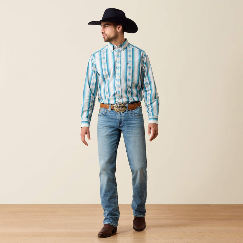 Men's Ariat Powers Classic Fit Shirt-Grey Multi Serape Stripe
