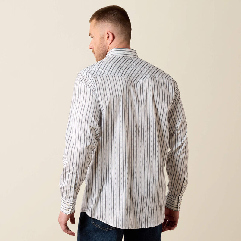 Men's Ariat Everything Classic Fit Snap Shirt-White Geo Stripe
