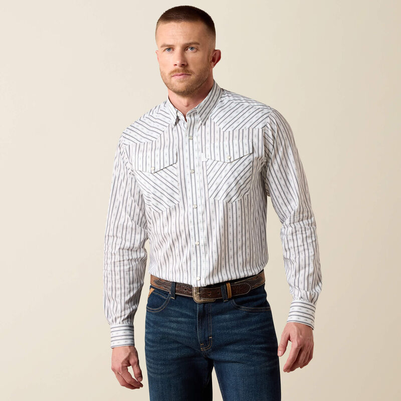Men's Ariat Everything Classic Fit Snap Shirt-White Geo Stripe