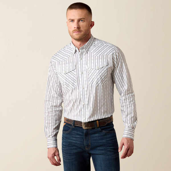 Men's Ariat Everything Classic Fit Snap Shirt-White Geo Stripe