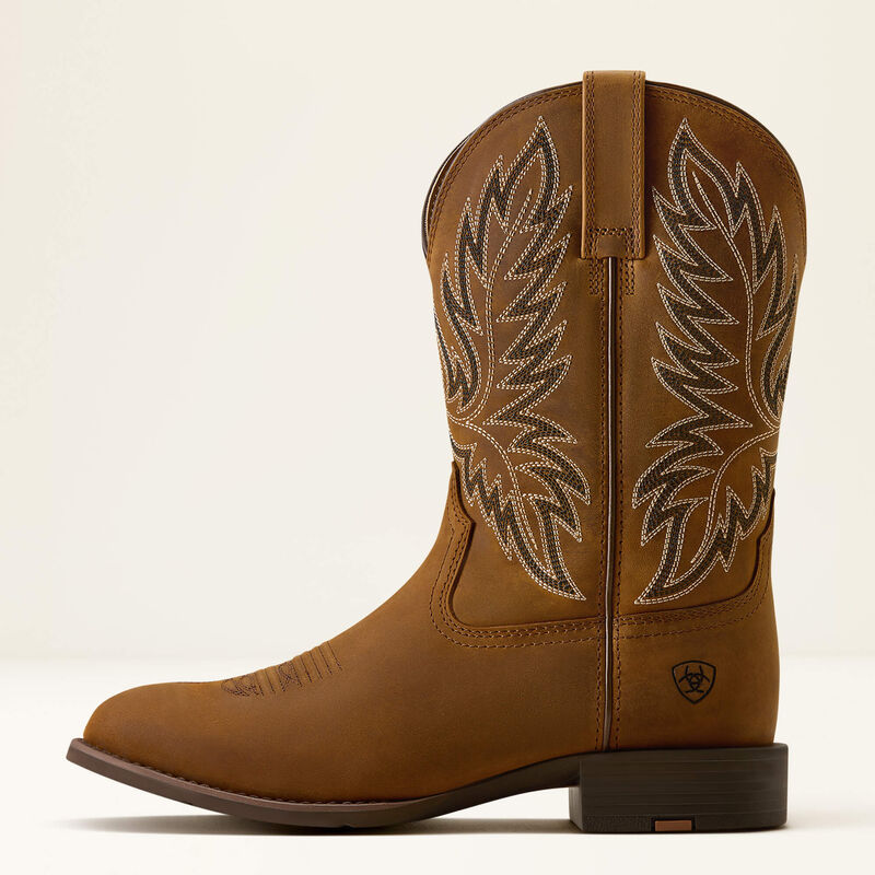 Men's Ariat Sport Stockman U Toe Cowboy Boot-Distressed Brown