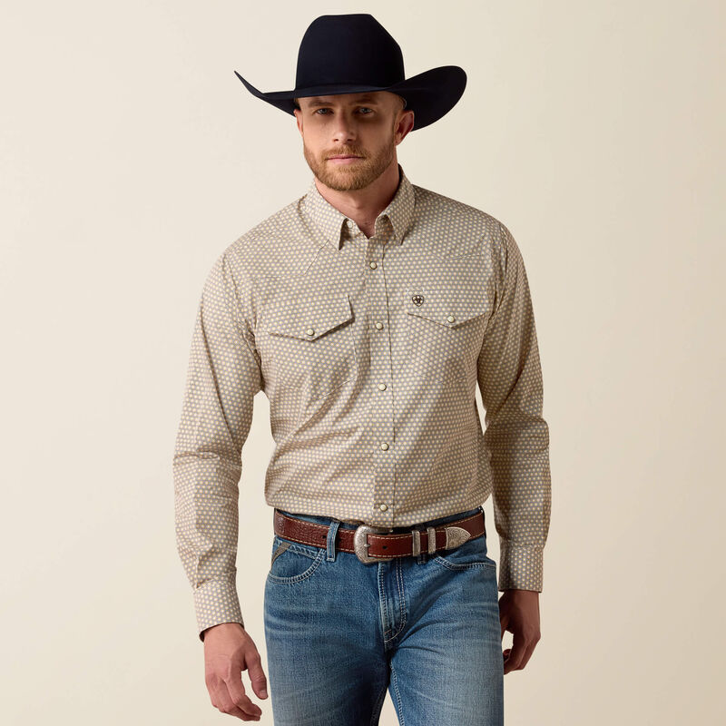 Men's Ariat Pilar Classic Fit Snap Shirt-White Geo Print