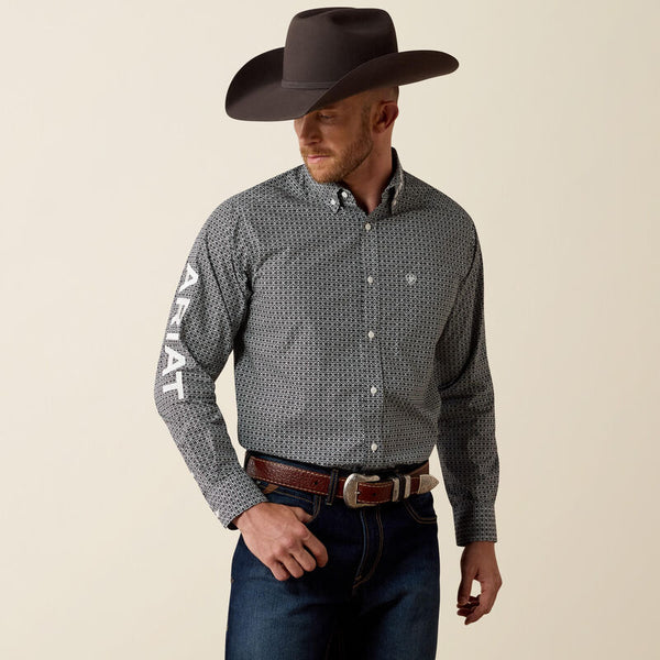 Men's Ariat Team Dawson Classic Fit Shirt-Black Abstract Print/White
