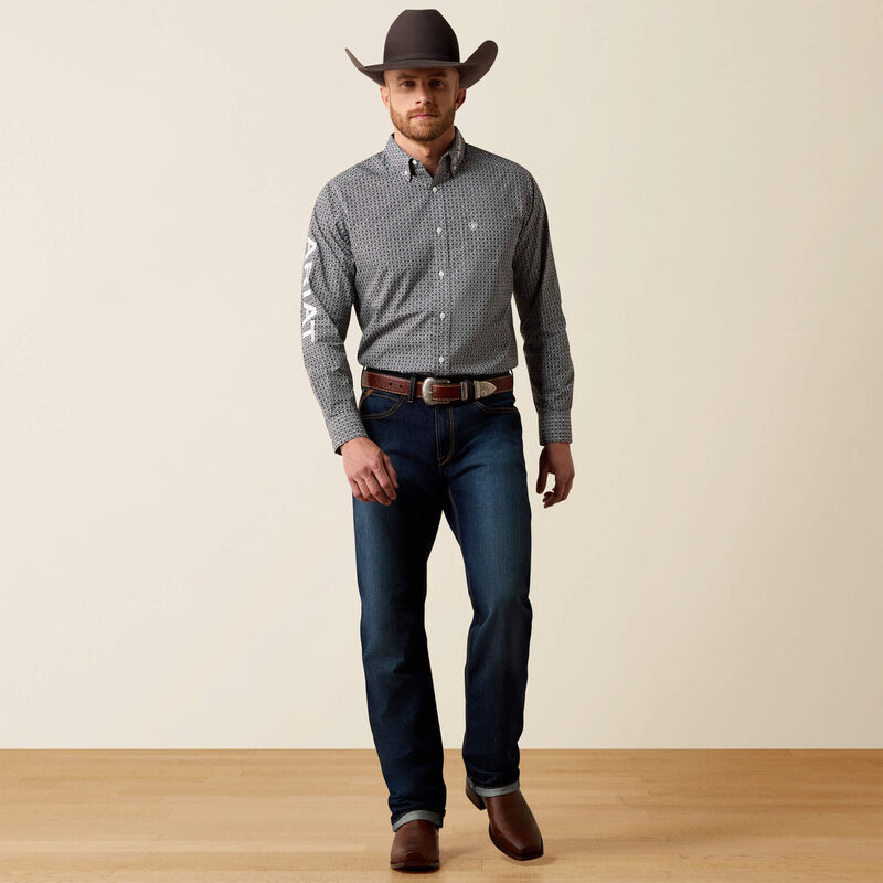 Men's Ariat Team Dawson Classic Fit Shirt-Black Abstract Print/White