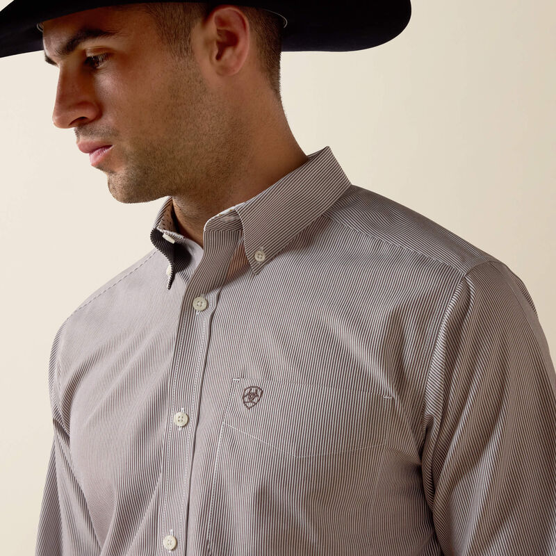 Men's Ariat Wrinkle Free Randolph Fitted Shirt-Coffe Bean Mini Stripe