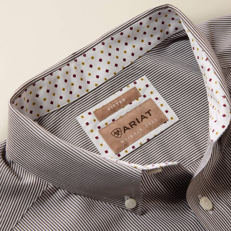 Men's Ariat Wrinkle Free Randolph Fitted Shirt-Coffe Bean Mini Stripe