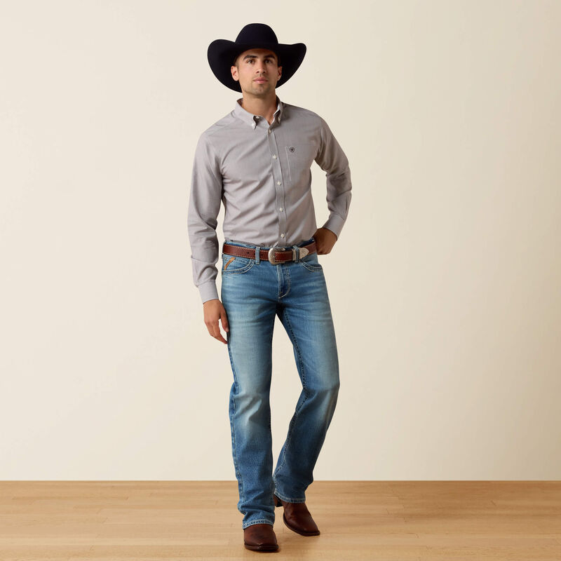 Men's Ariat Wrinkle Free Randolph Fitted Shirt-Coffe Bean Mini Stripe