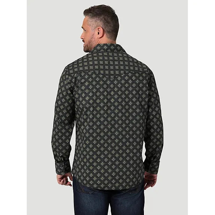 MEN'S WRANGLER RETRO PREMIUM WESTERN SNAP PRINT SHIRT IN NAVY FILIGREE