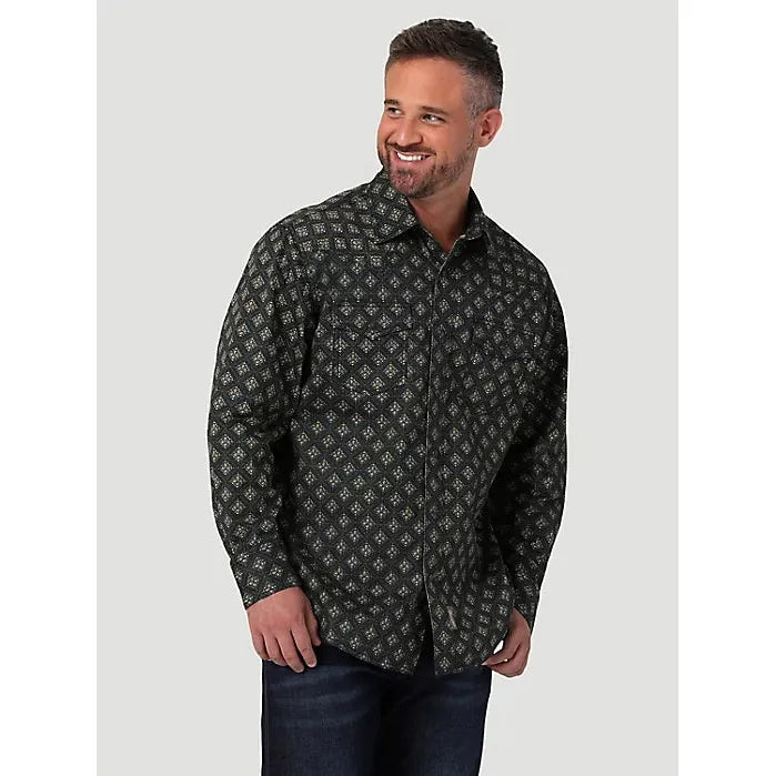 MEN'S WRANGLER RETRO PREMIUM WESTERN SNAP PRINT SHIRT IN NAVY FILIGREE