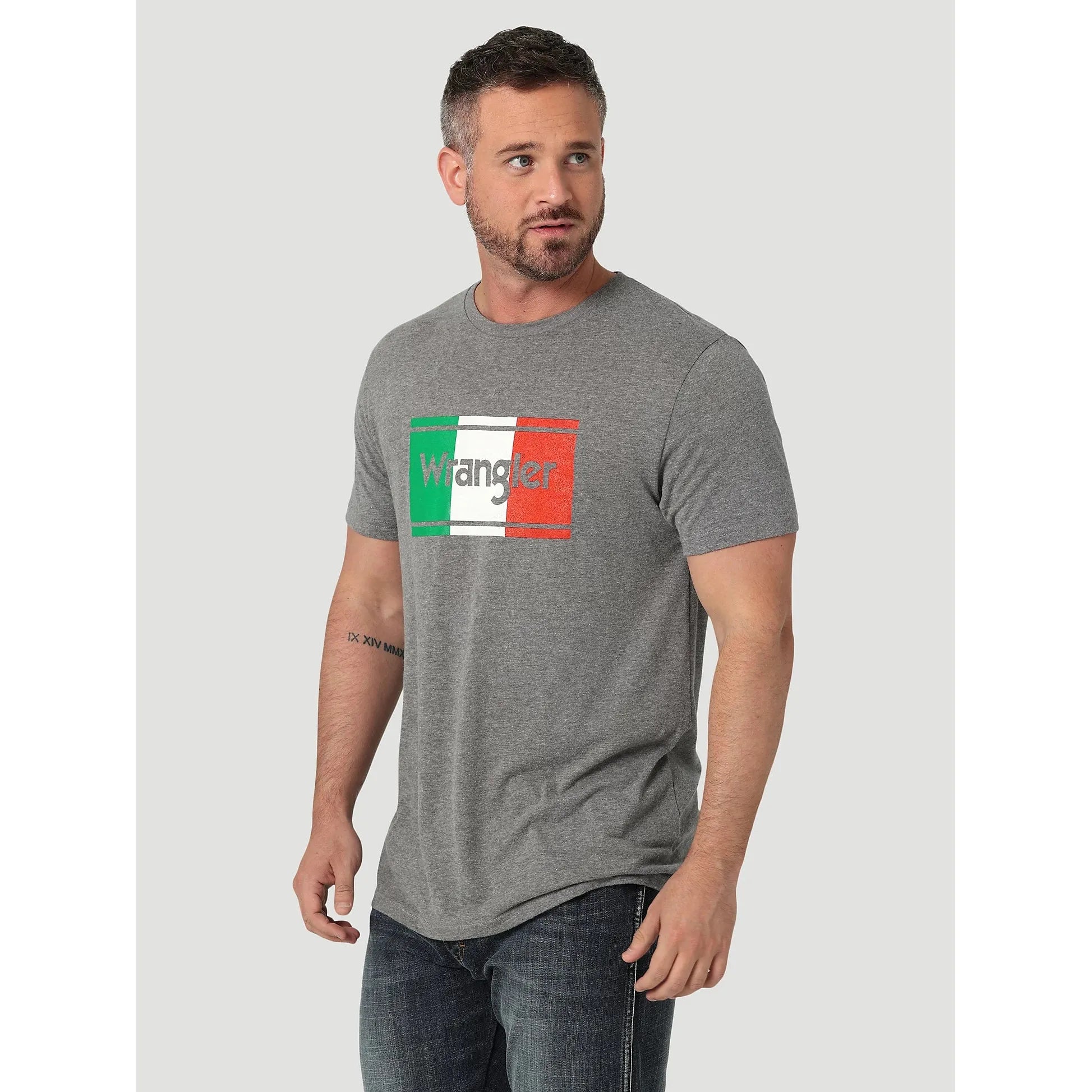 Men's Wrangler Mexico Flag Logo T-Shirt in Graphite Heather