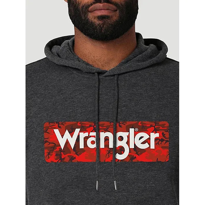 MEN'S WRANGLER CAMO LOGO HOODIE IN CAVIAR HEATHER