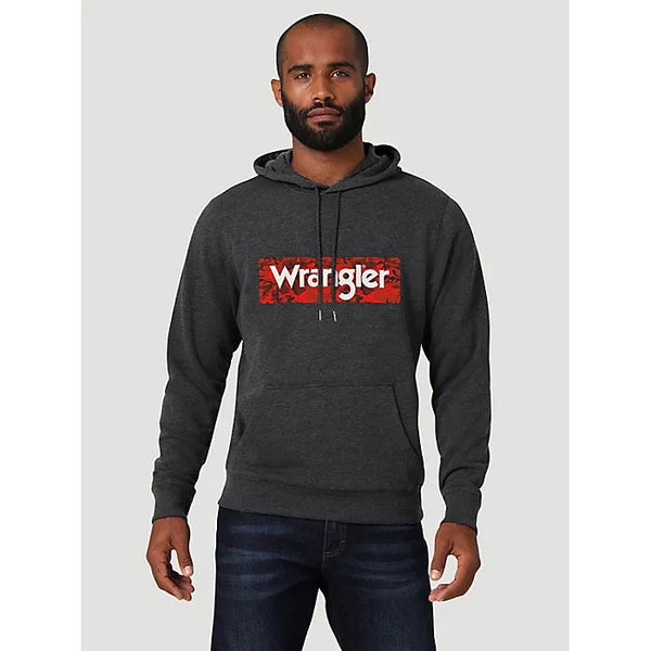MEN'S WRANGLER CAMO LOGO HOODIE IN CAVIAR HEATHER