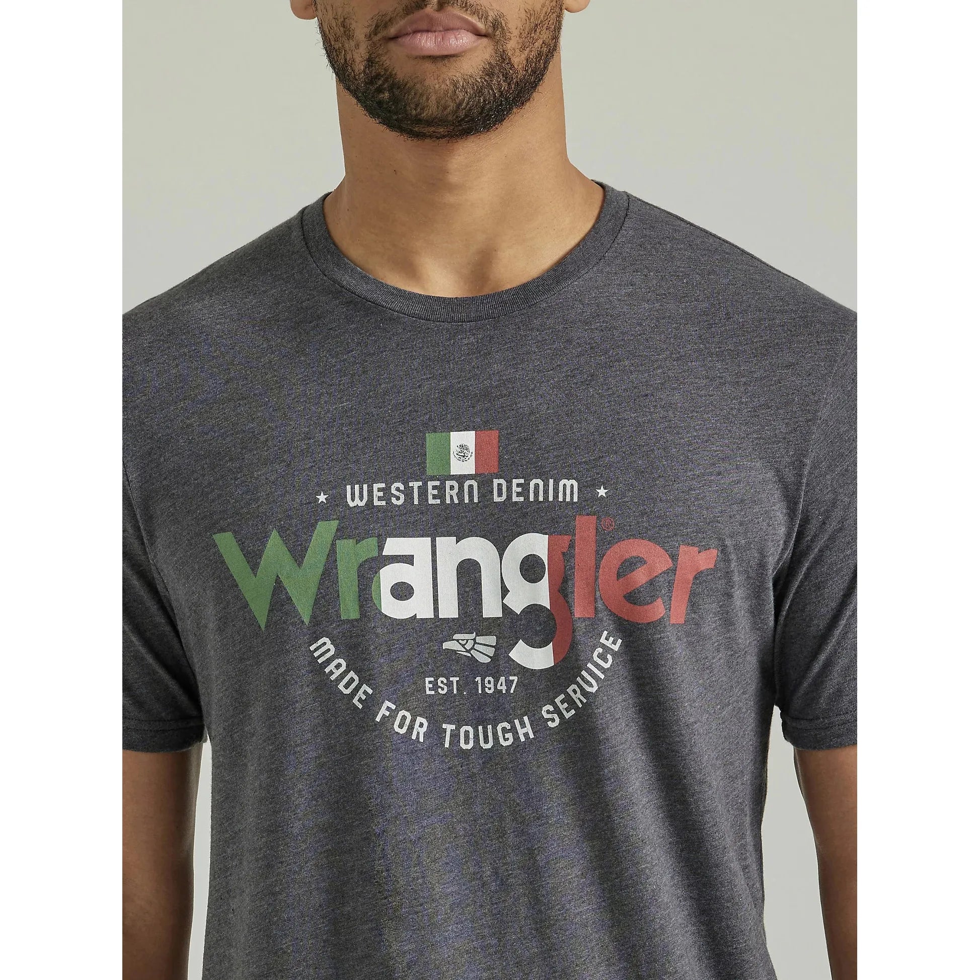 MEN'S WRANGLER MEXICO FLAG LOGO T-SHIRT IN ASPHALT
