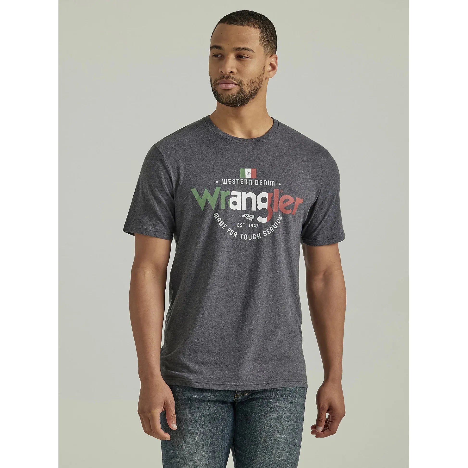MEN'S WRANGLER MEXICO FLAG LOGO T-SHIRT IN ASPHALT