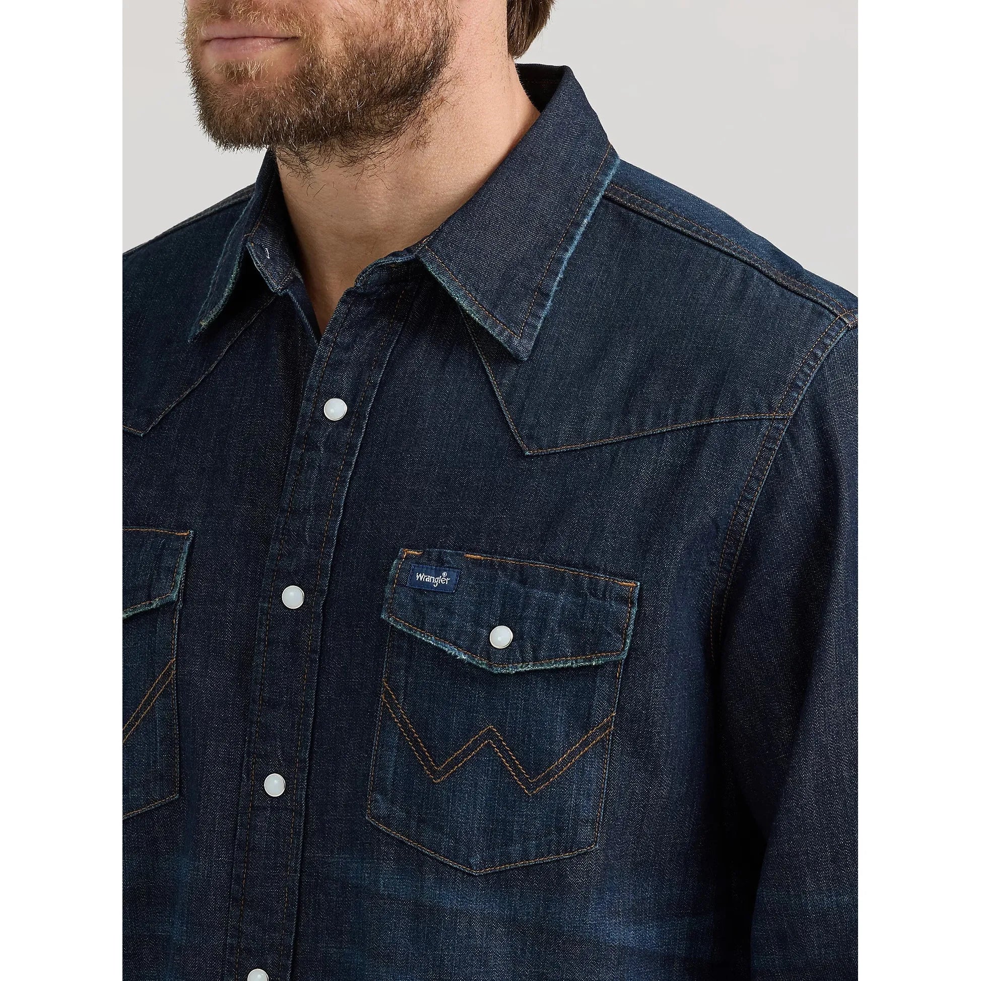 Men's Wrangler Vintage Inspired Western Snap Workshirt - Dark Wash