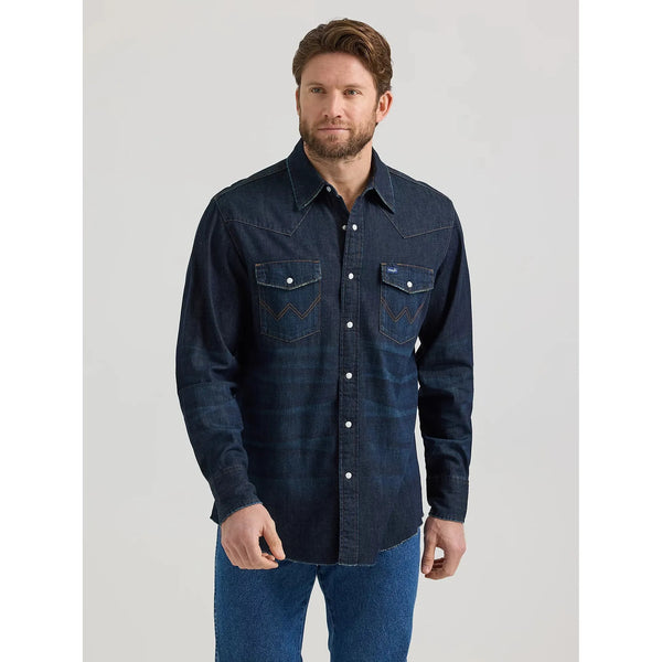 Men's Wrangler Vintage Inspired Western Snap Workshirt - Dark Wash