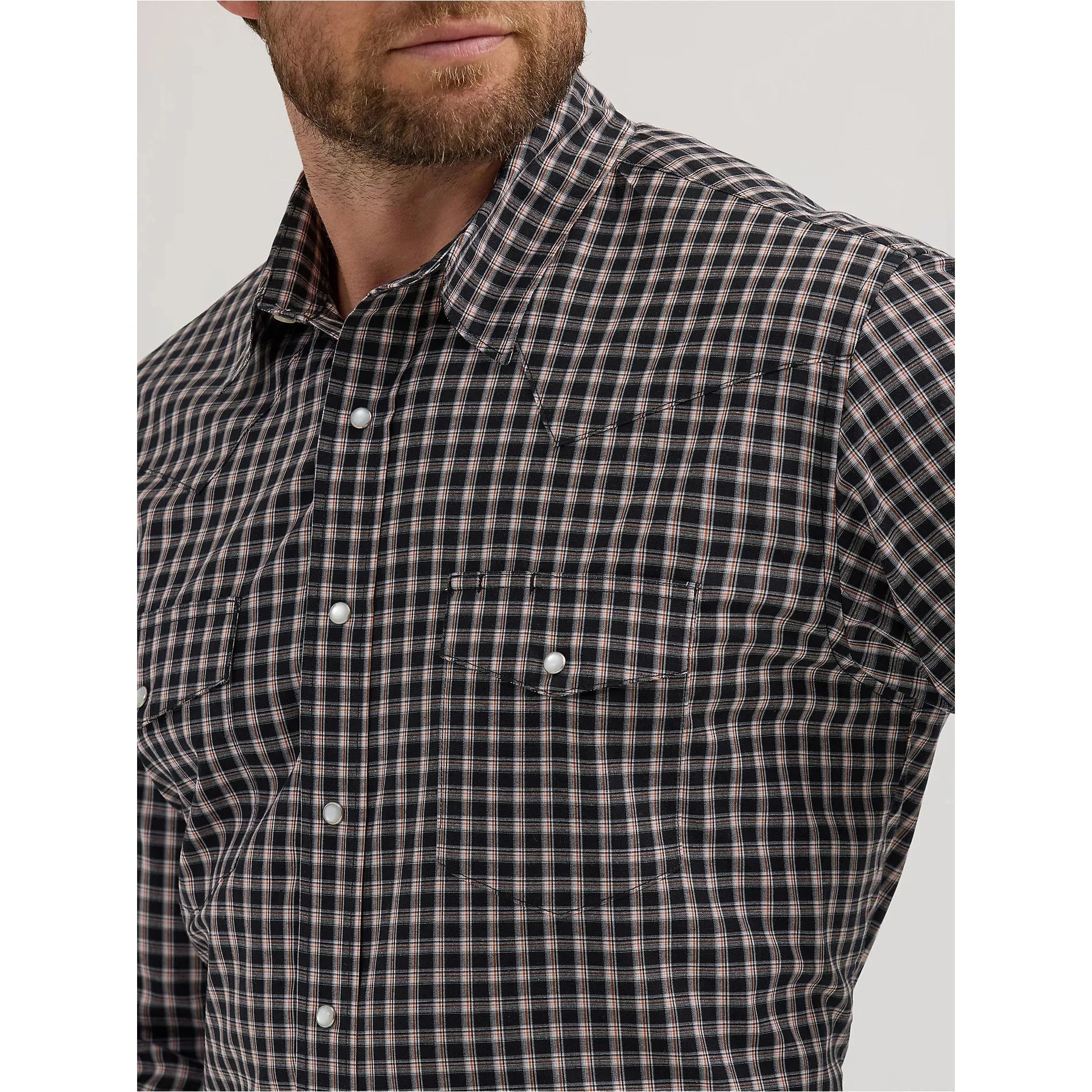 Men's Wrangler Wrinkle Resist Long Sleeve Western Snap Plaid Shirt-Blackwell Plaid