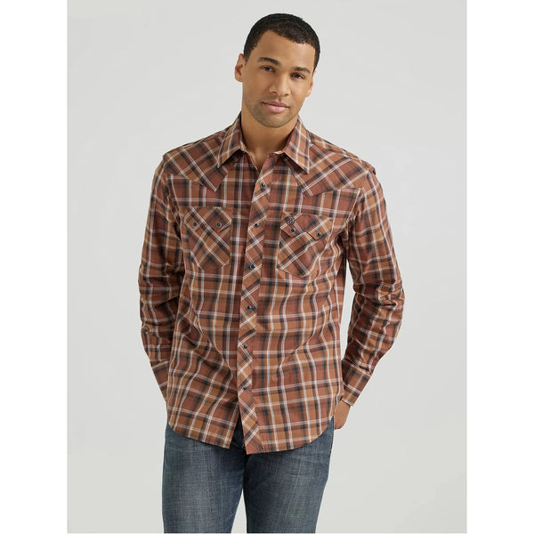 Men's Wrangler Retro® Long Sleeve Sawtooth Snap Pocket Western Shirt-Cocoa Brown