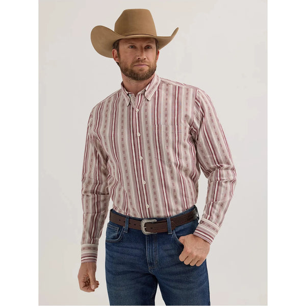 MEN'S CODY JOHNSON ONE POCKET BUTTON DOWN SHIRT-Burgundy Stripe