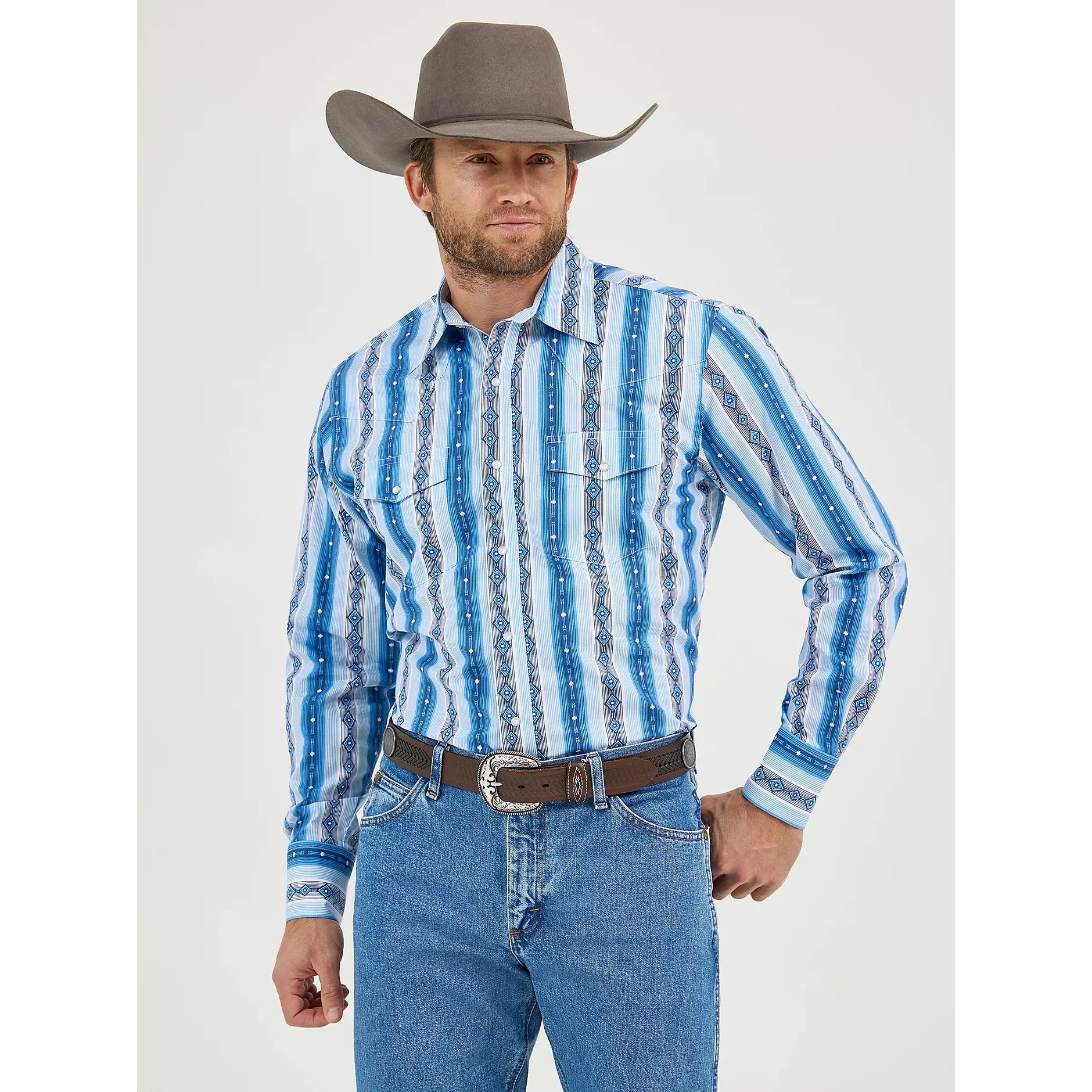 Men's Checotah® Long Sleeve Western Snap Printed Shirt-River Blue