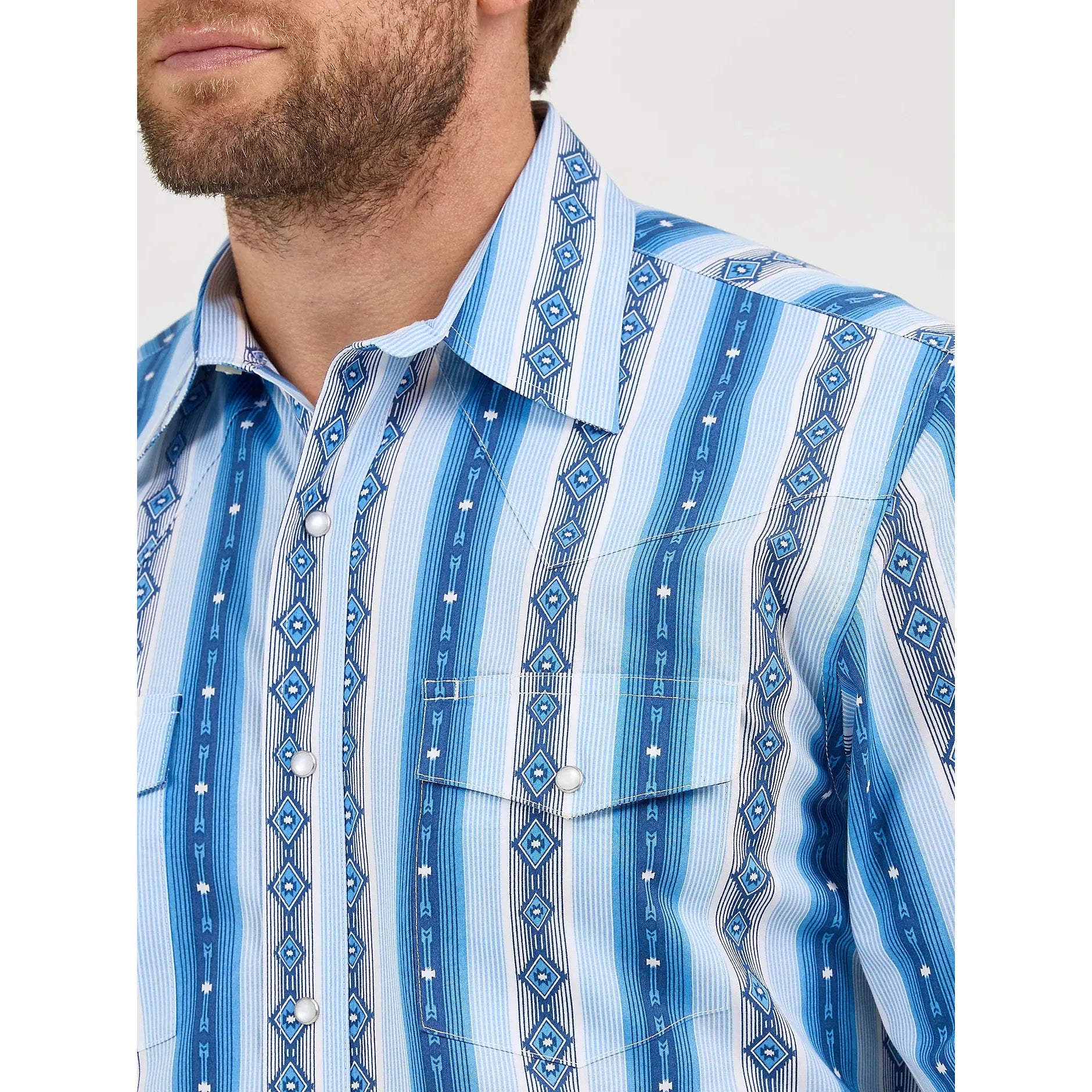 Men's Checotah® Long Sleeve Western Snap Printed Shirt-River Blue