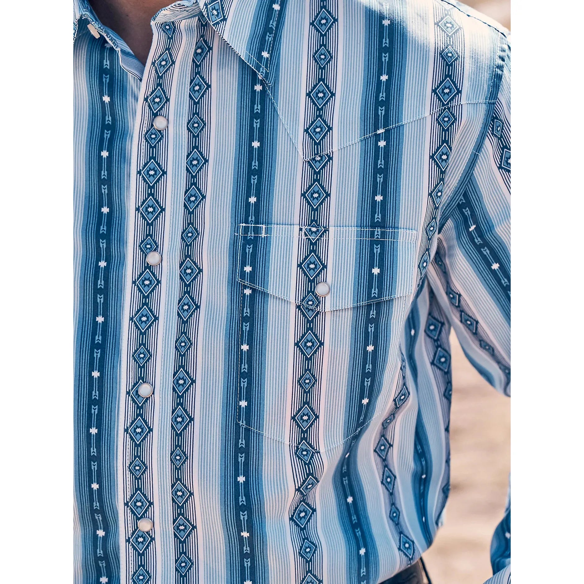 Men's Checotah® Long Sleeve Western Snap Printed Shirt-River Blue