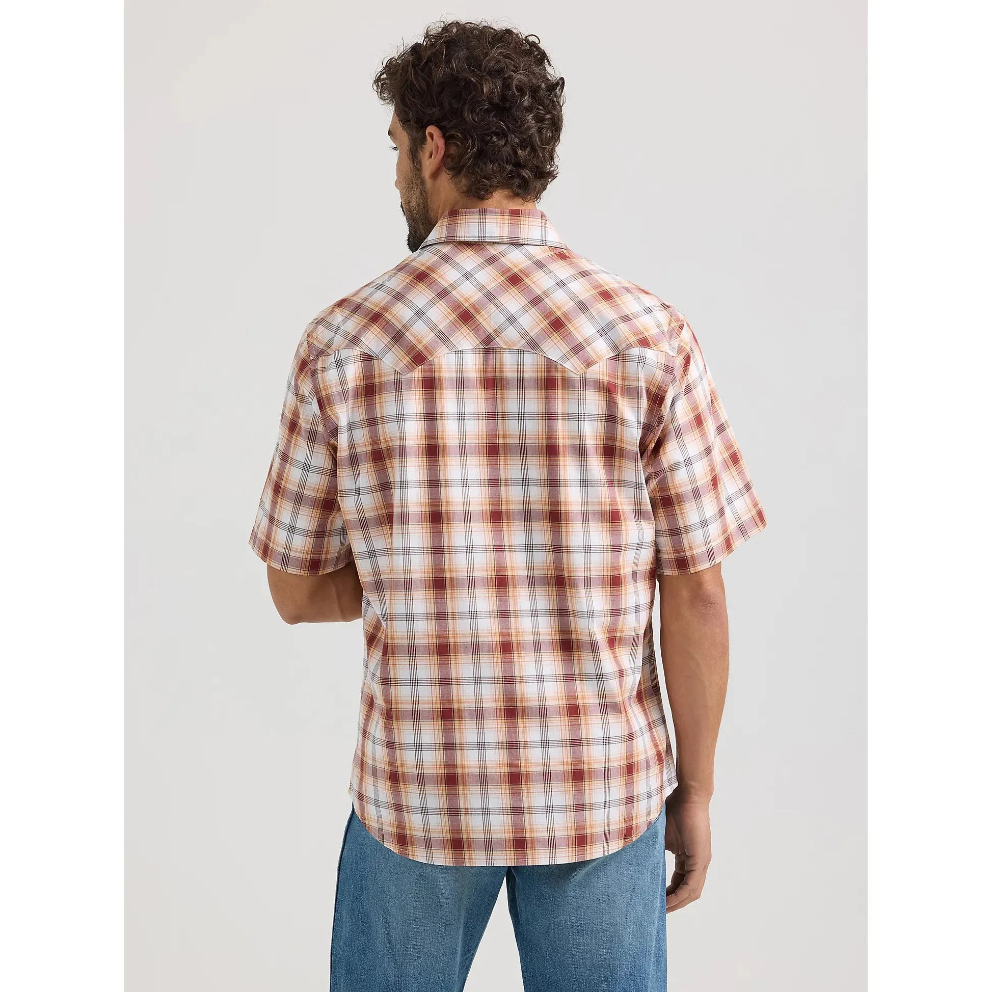 Men's Wrangler Retro Short Sleeve Sawtooth Pocket Western Snap Shirt-Classic Browns