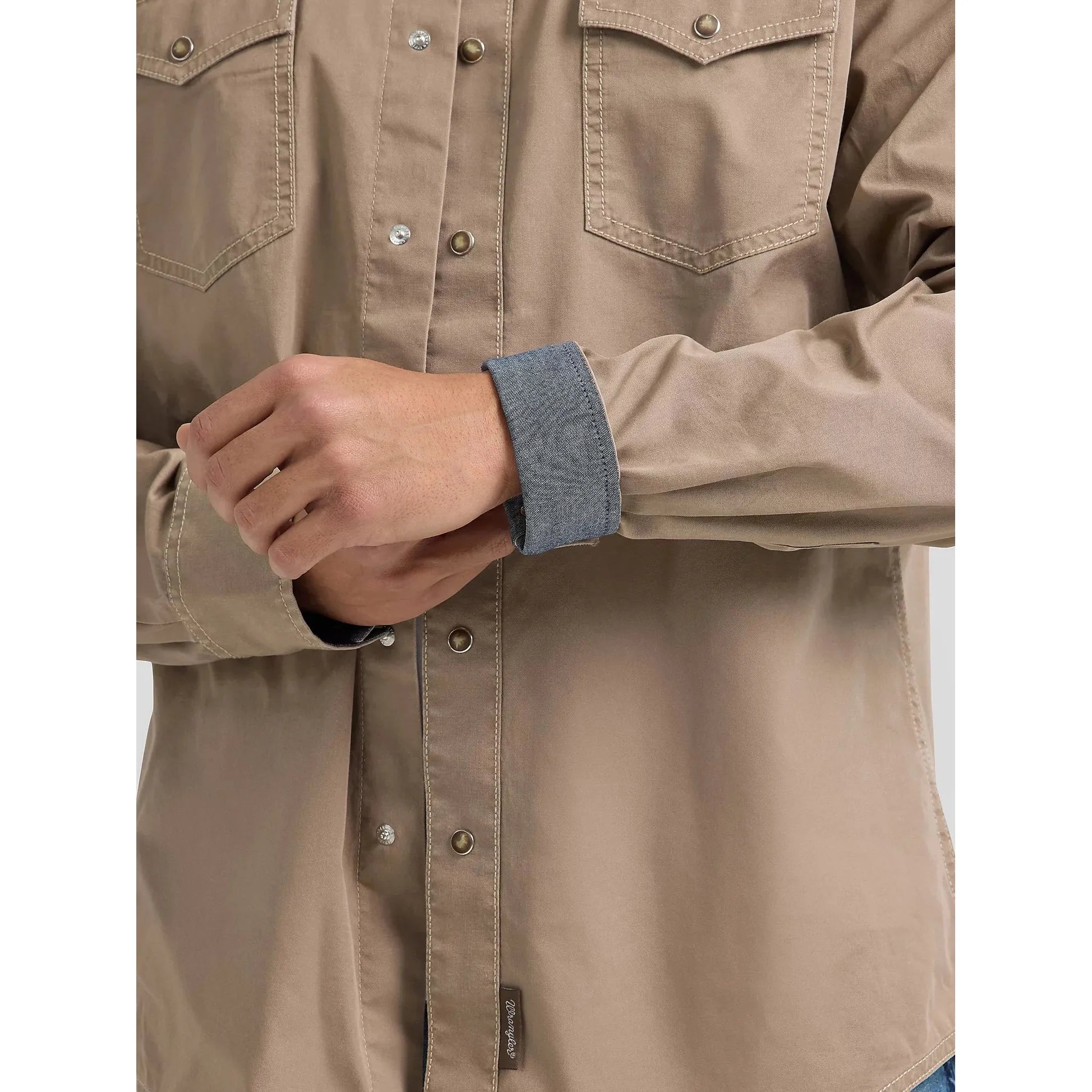 MEN'S WRANGLER RETRO PREMIUM WESTERN SNAP SOLID SHIRT-TAUPE
